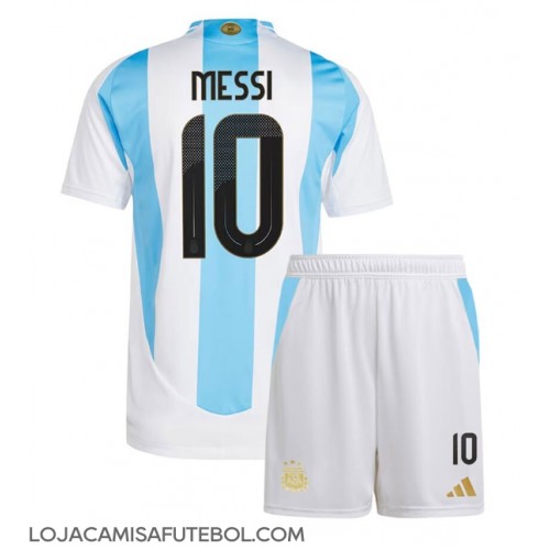 Camisa de Futebol Argentina Lionel Messi #10 Equipamento Principal Infantil Copa America 2024 Manga Curta (+ Calças curtas)